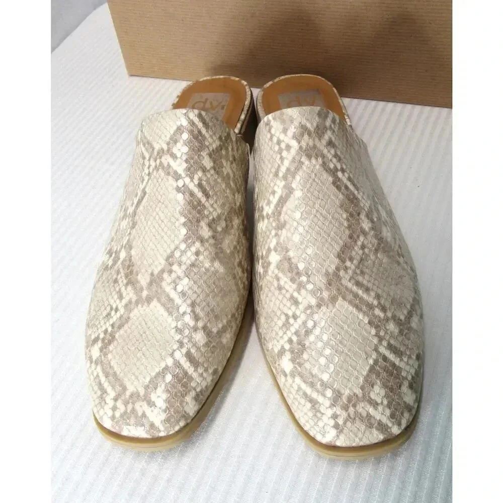 Dolce Vita Pyra Snake Print Stone Beige Casual Flat Slip-On Mule Women's Size 10